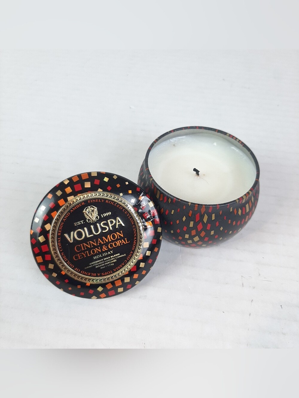 Voluspa Petite Cinnamon Ceylon & Copal Tin Candle Burned Once Not For Long